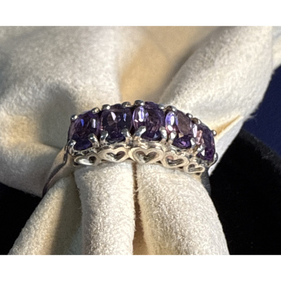 Vintage Sterling Silver Amethyst Ring CNA Thailand Size 10 Five Stone Band - Picture 1 of 11